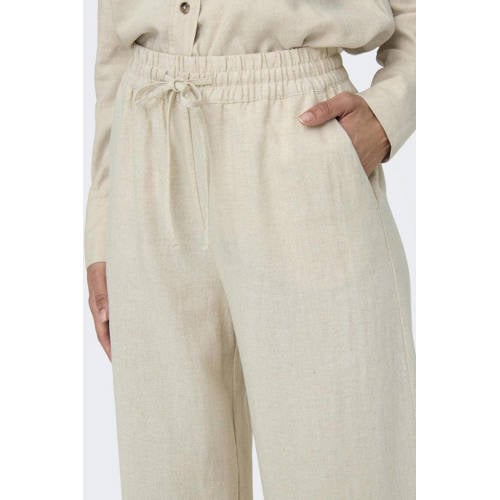 JDY linnen high waist casual broek lichtgrijs afbeelding