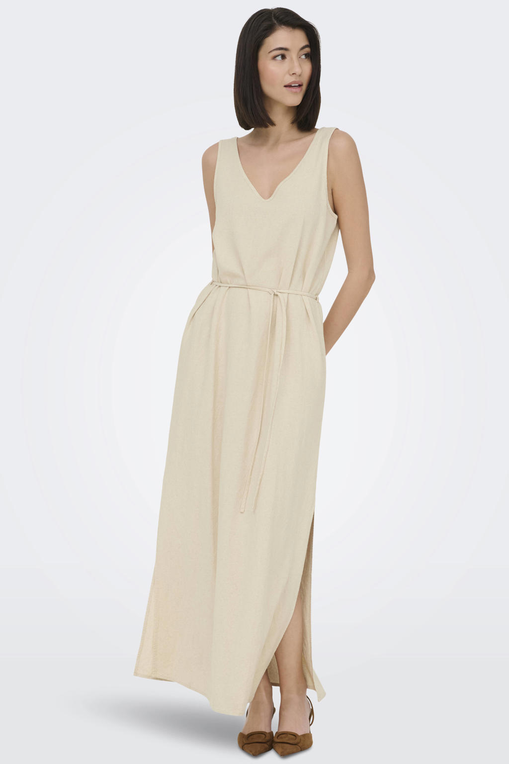 JDY maxi jurk JDYSAY met linnen beige