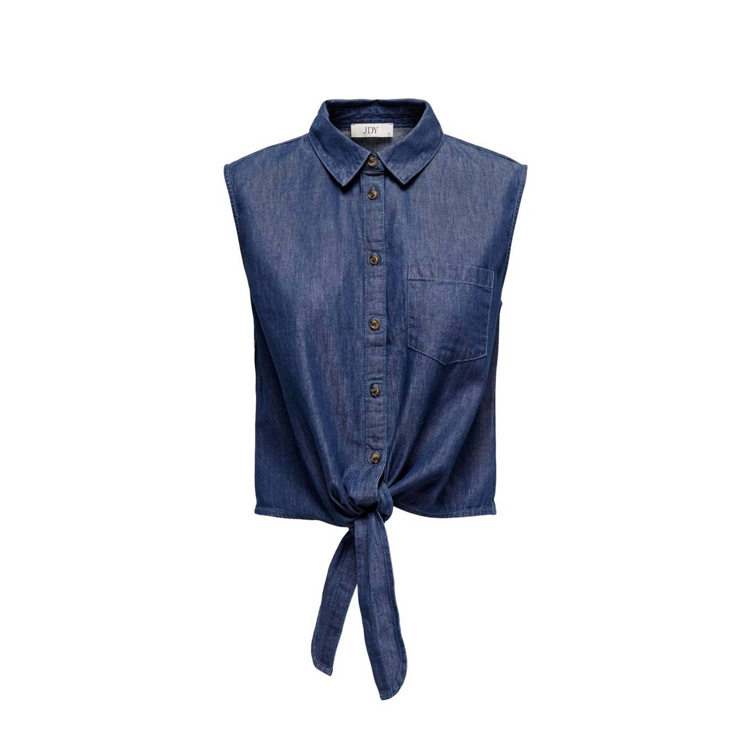 Jacqueline de Yong Blauw Katoenen Mouwloze Strik Voorkant Top Blue Dames