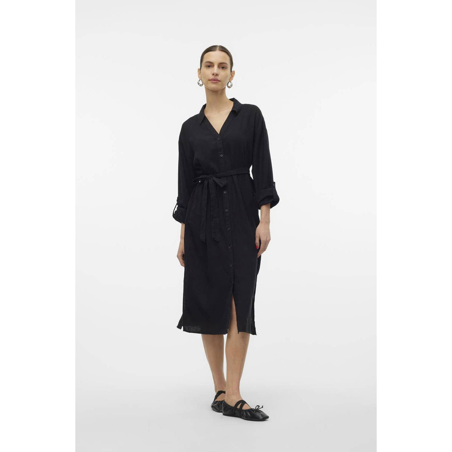VERO MODA blousejurk VMLINN met linnen zwart