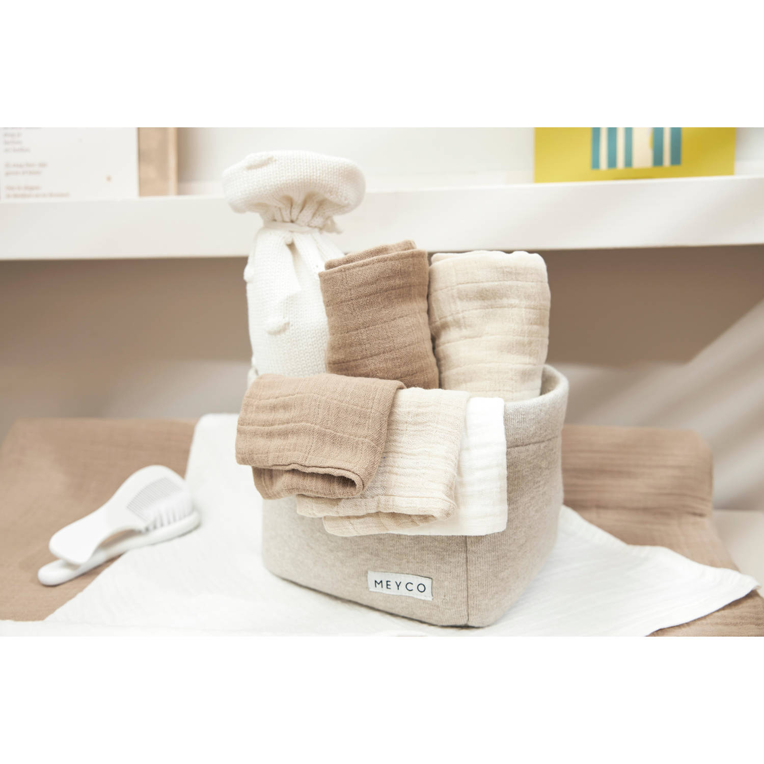 Meyco pre-washed hydrofiele doeken set van 3 offwhite soft sand taupe
