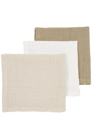 pre-washed hydrofiel monddoekje - offwhite/soft sand/taupe (set van 3)