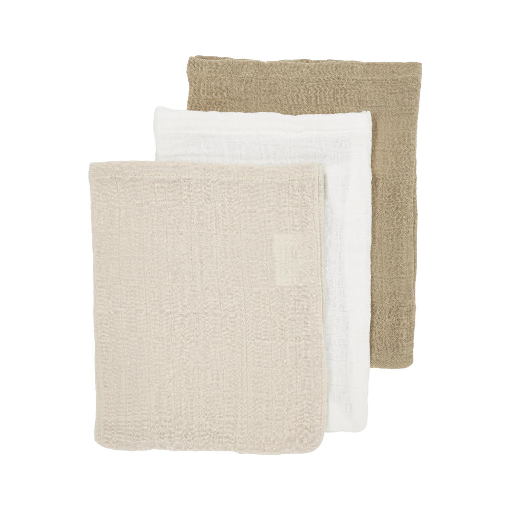 Meyco pre-washed hydrofiel washandje - offwhite/soft sand/taupe (set van 3)