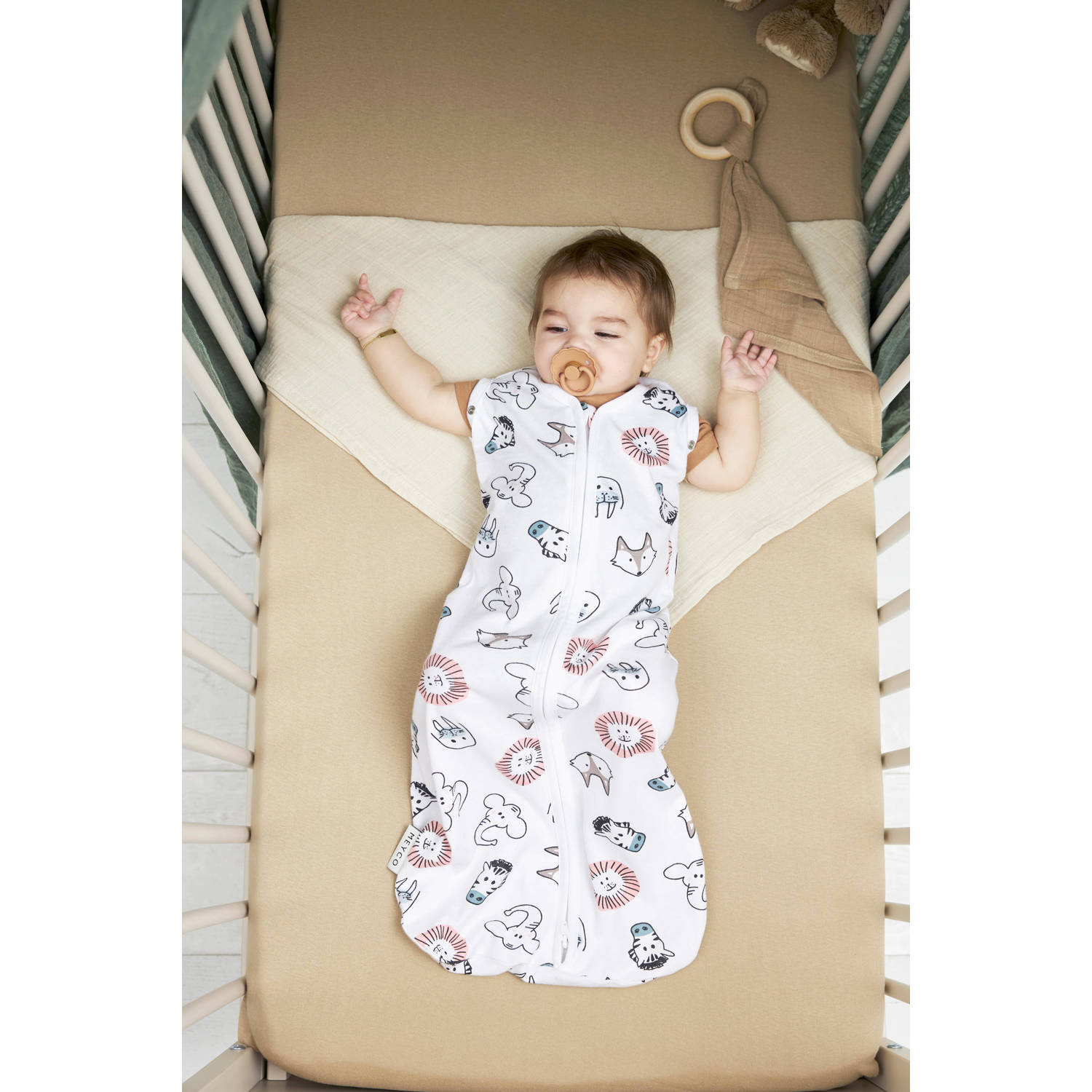 Meyco cocoon inbakerslaapzak Animal wit zand zwart 70cm
