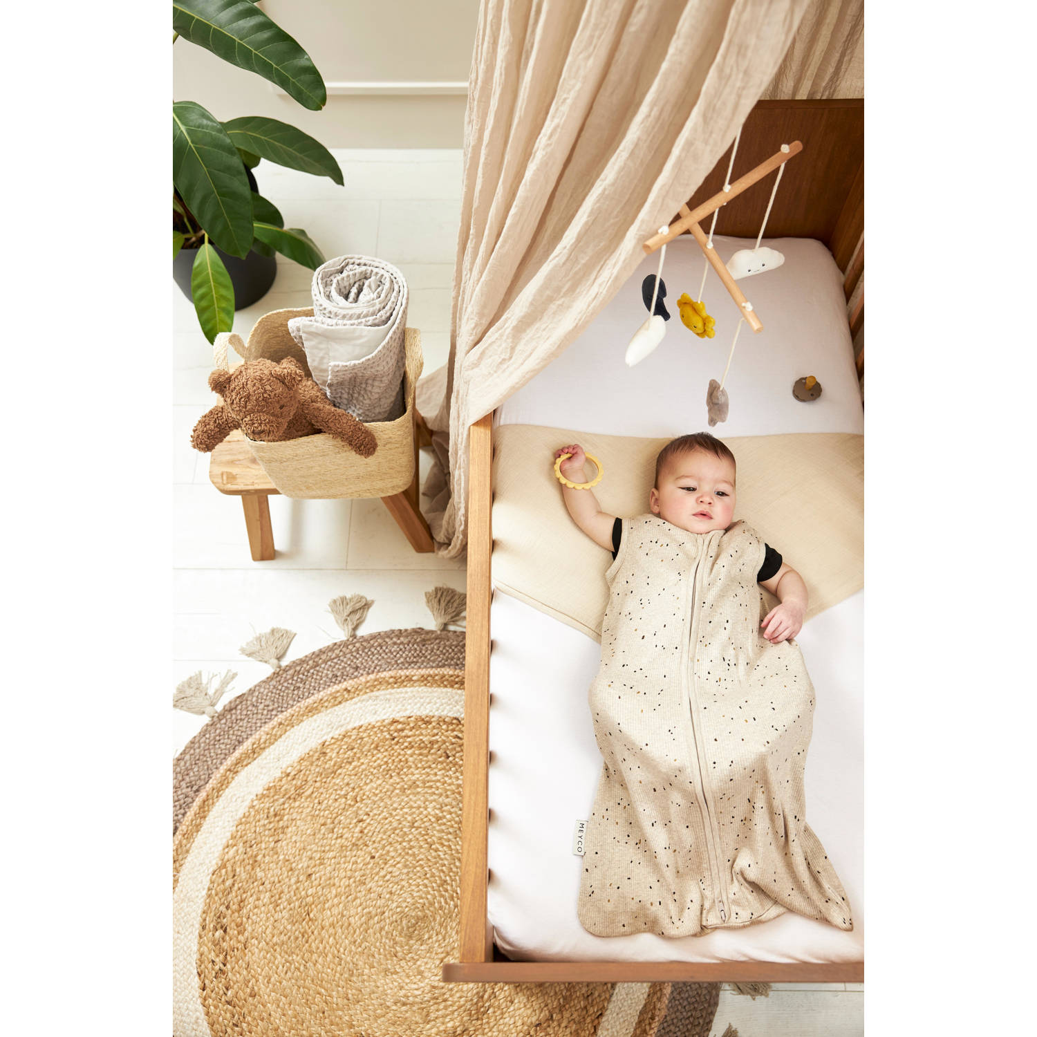 Meyco baby slaapzak Rib Mini Spot sand melange