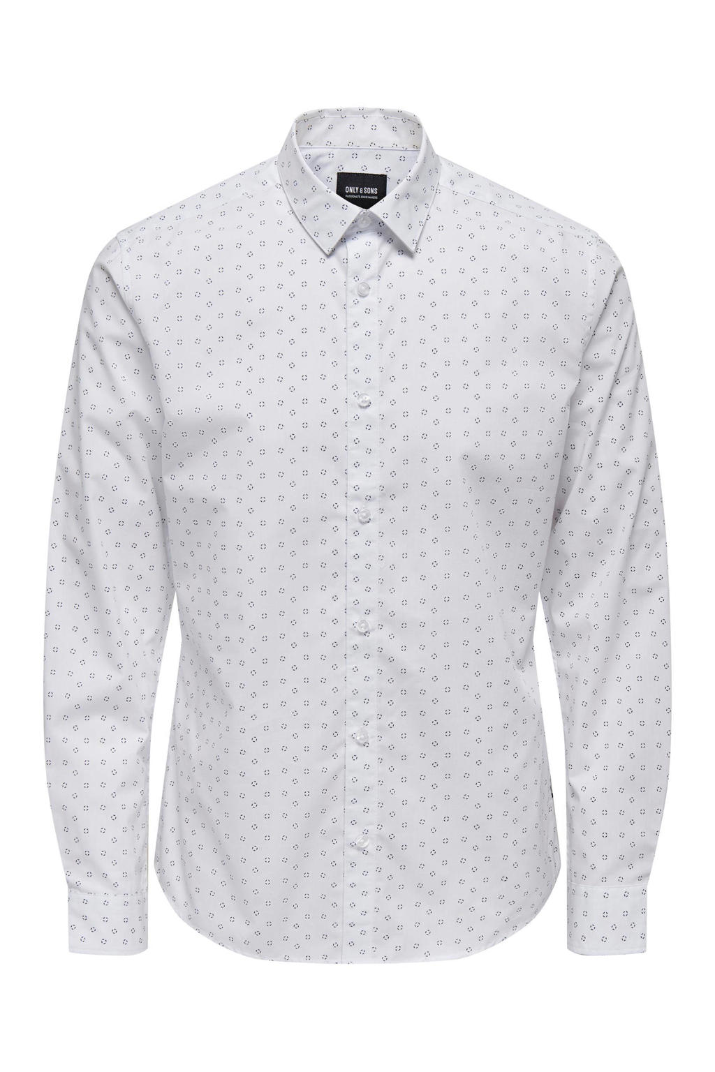 Witte heren ONLY & SONS slim fit overhemd met lange mouwen en klassieke kraag