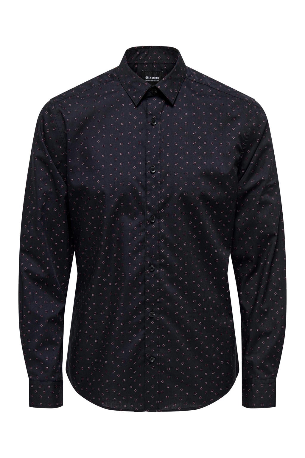 Donkerblauwe heren ONLY & SONS slim fit overhemd met lange mouwen en klassieke kraag