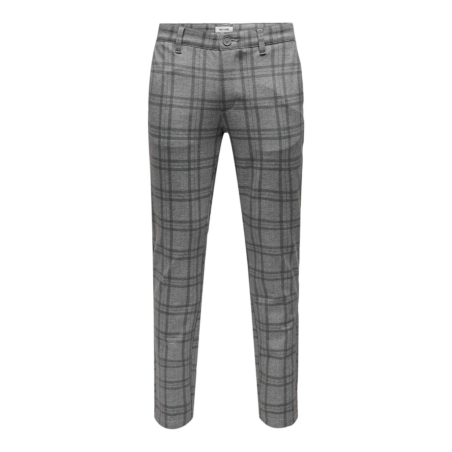 ONLY & SONS geruite tapered fit pantalon ONSMARK lichtgrijs