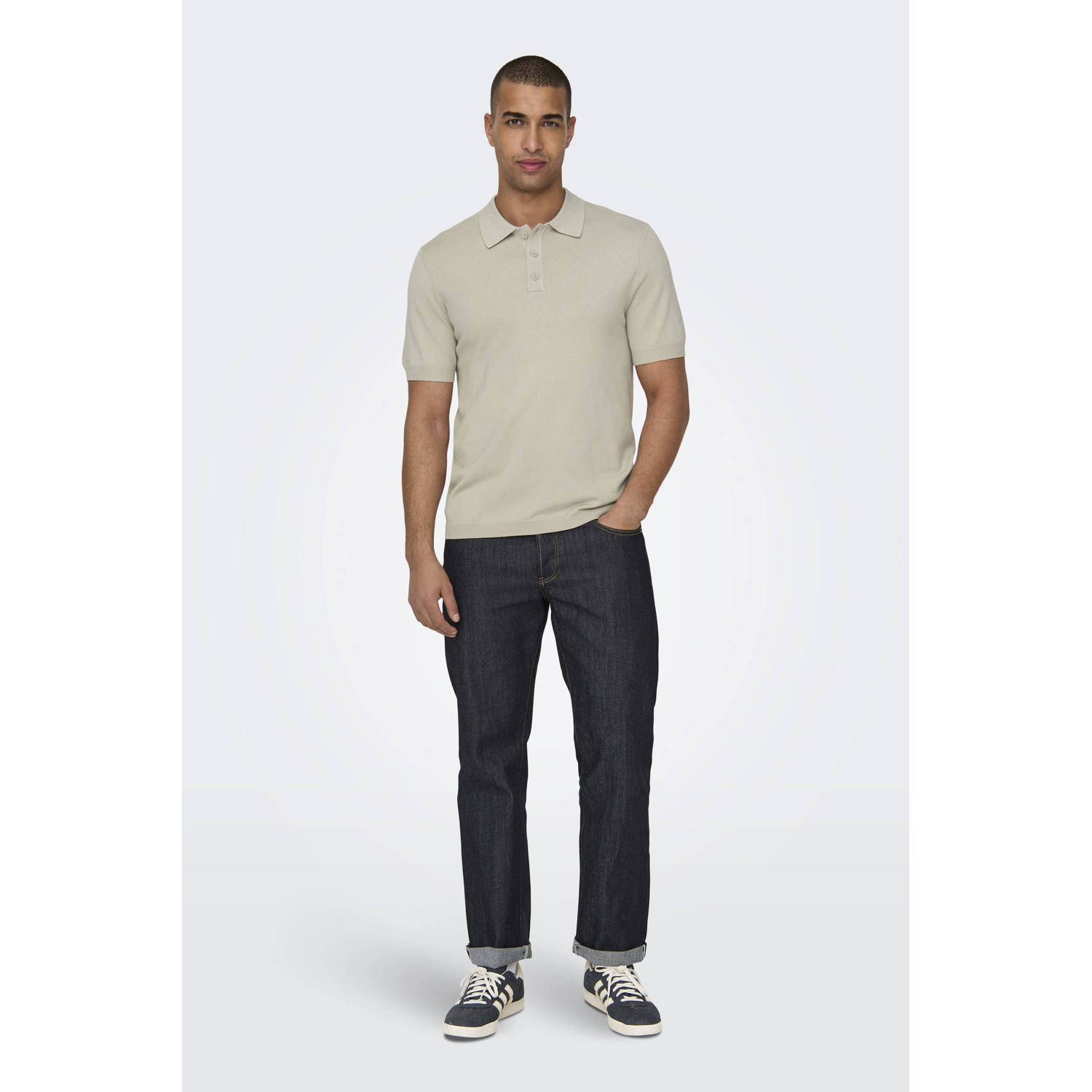 ONLY & SONS gebreide regular fit polo ONSWYLER LIFE lichtgrijs