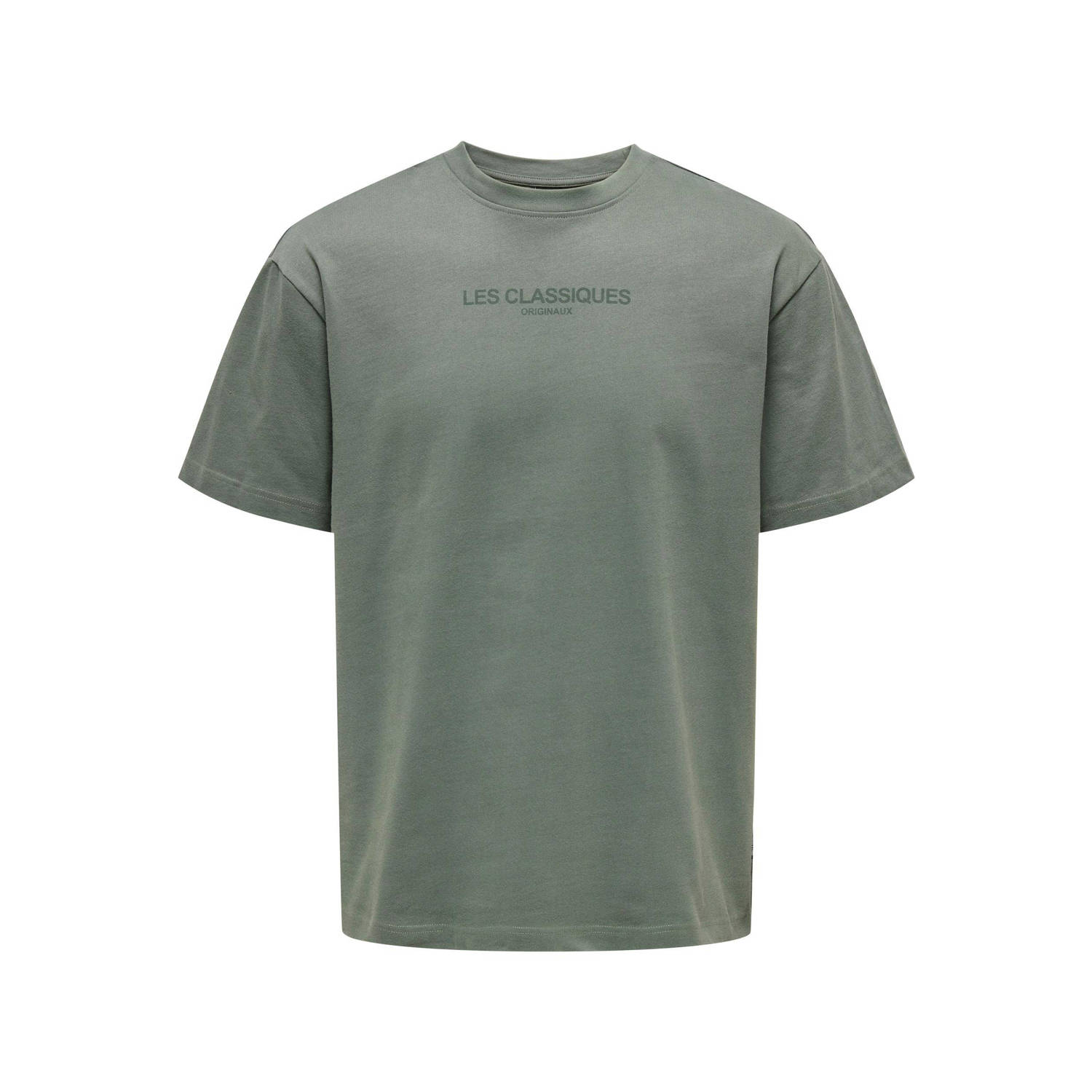 ONLY & SONS oversized T-shirt ONSLES met printopdruk balsam green