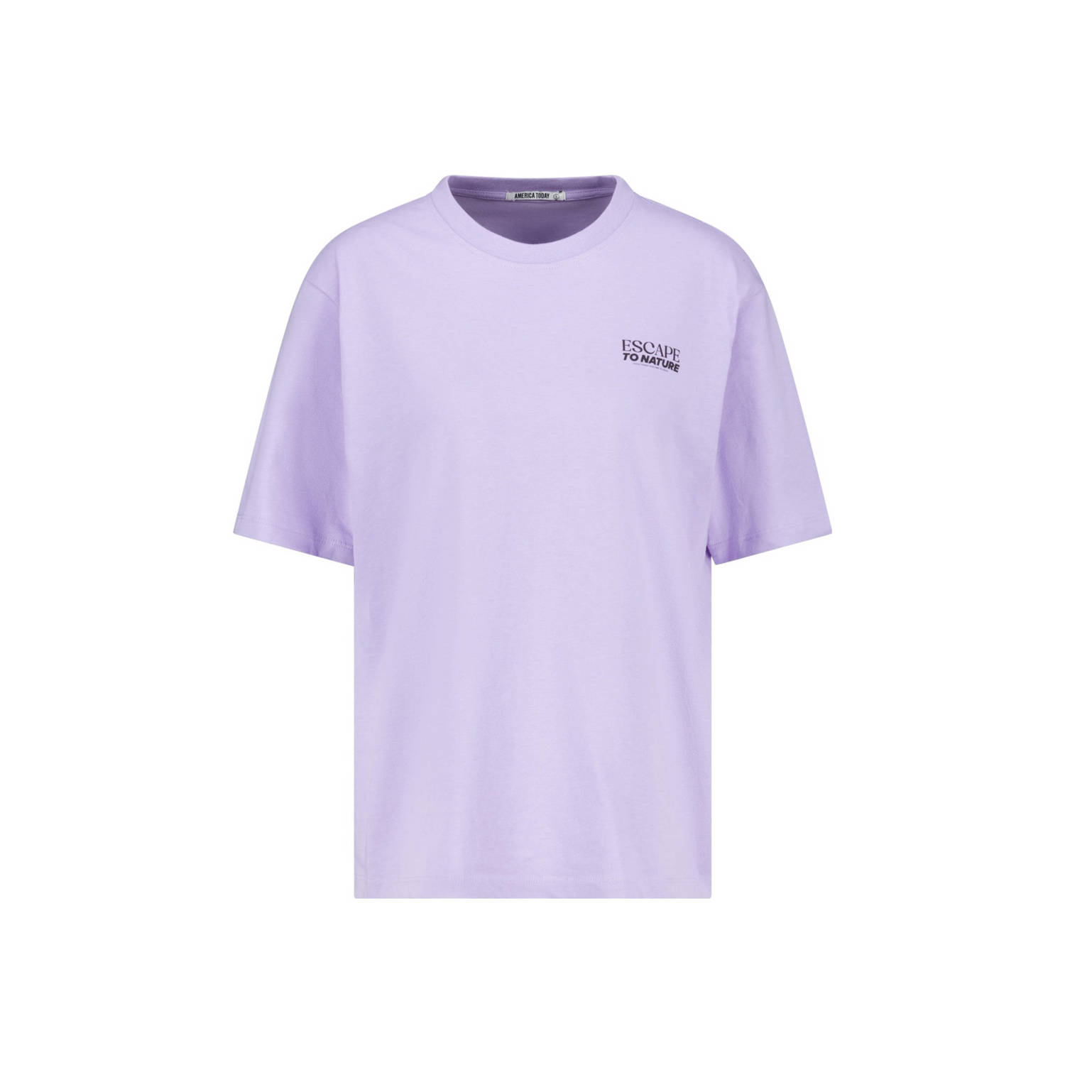 America Today T-shirt Elly met tekst lila