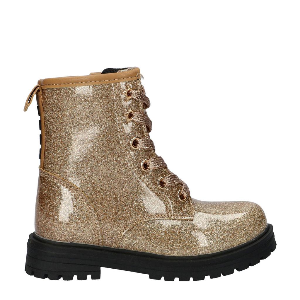 Bronzen meisjes Nelson Kids lak veterboots van imitatieleer met rits- en vetersluiting