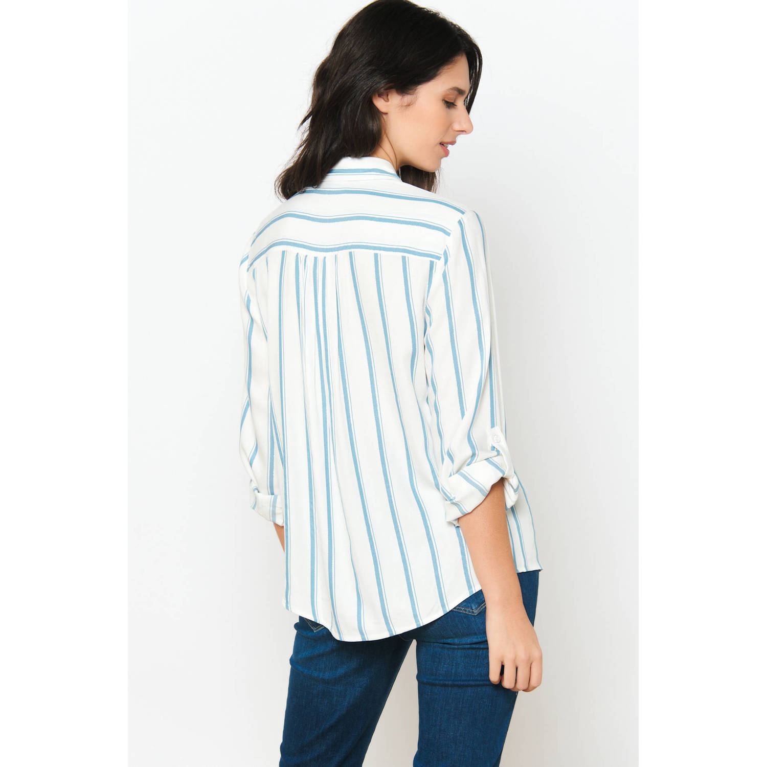 LOLALIZA gestreepte blouse lichtblauw wit