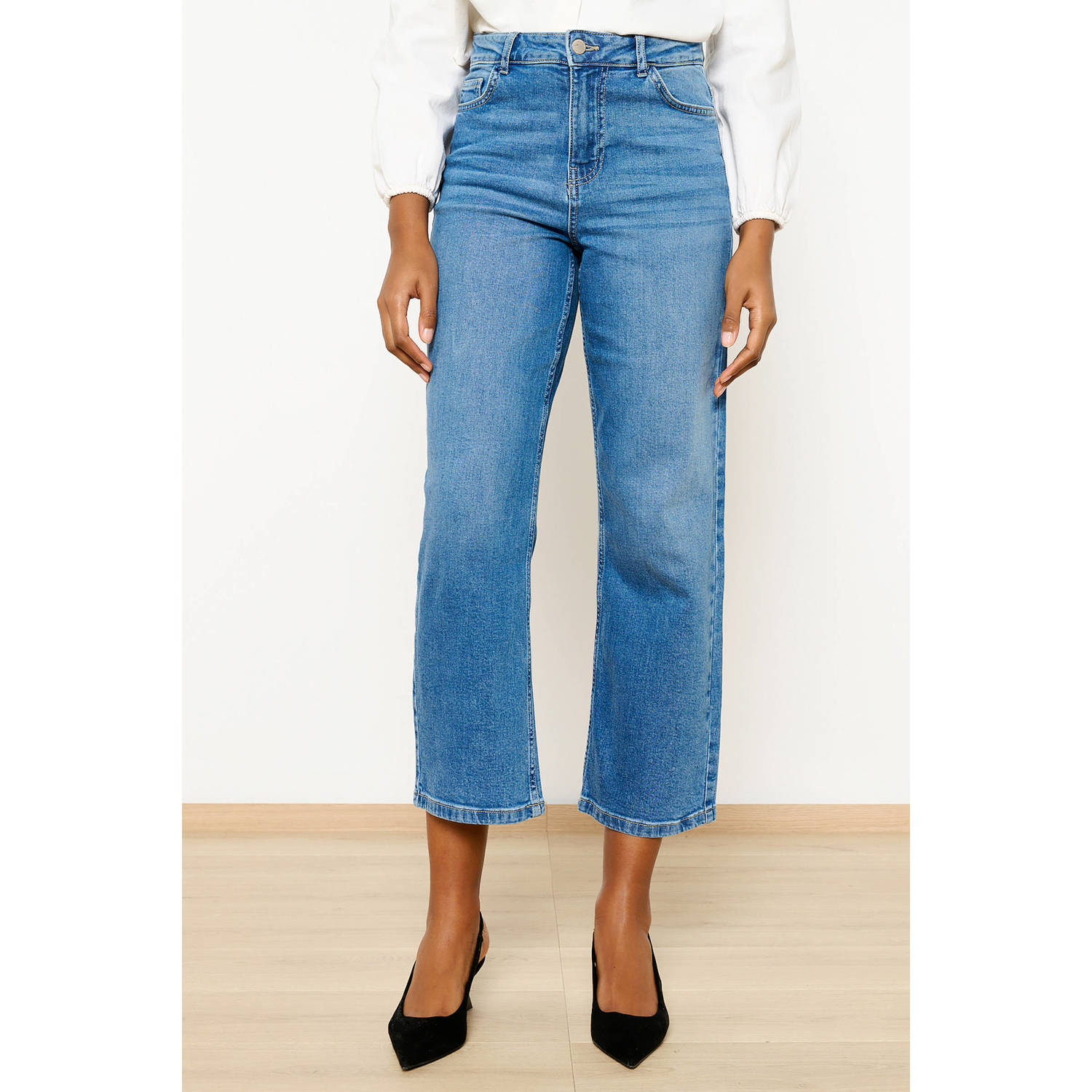 LOLALIZA cropped straight jeans medium blue denim