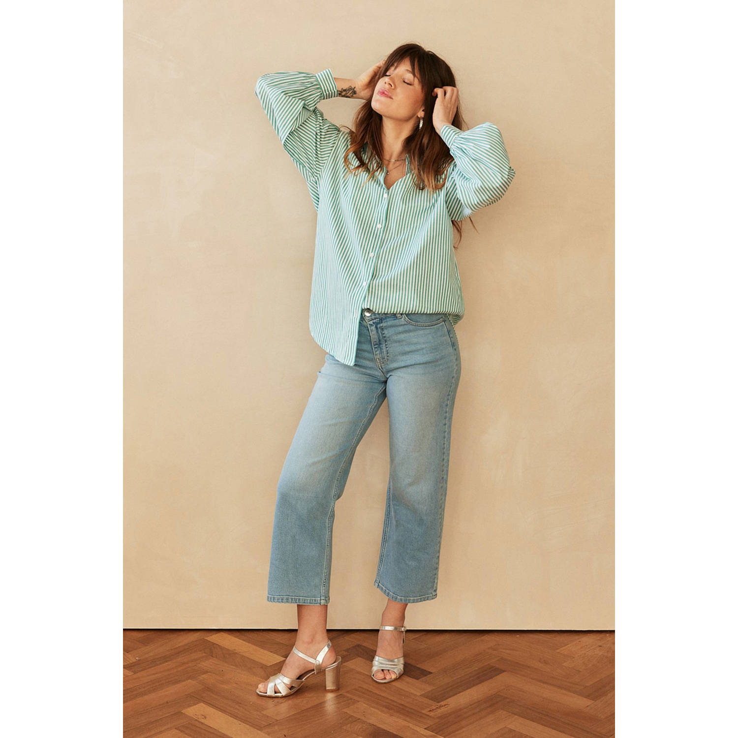 LOLALIZA cropped straight jeans light blue denim