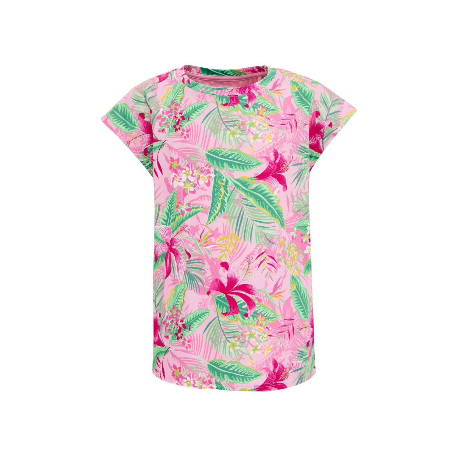 WE Fashion T-shirt met bladprint roze groen