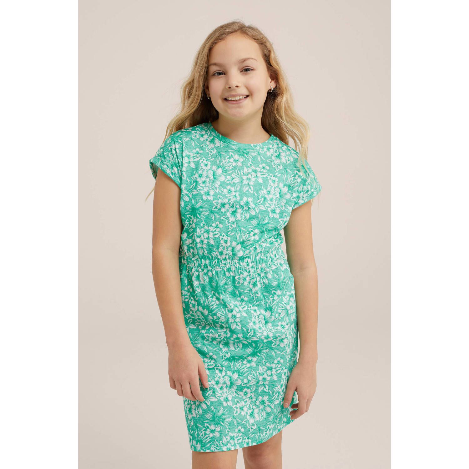 WE Fashion jurk met bladprint groen