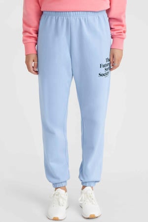 high waist loose fit sweatpants met tekst lichtblauw