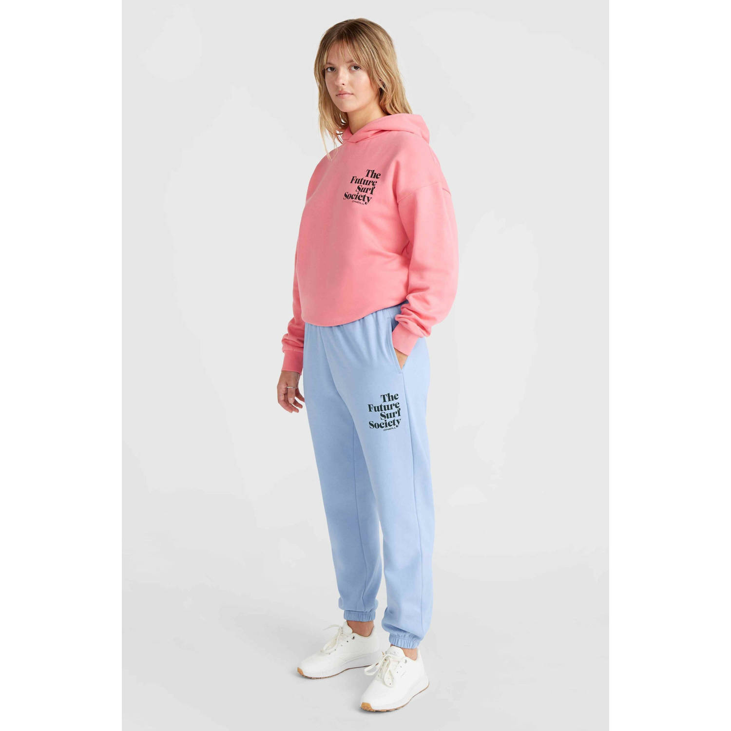 O'Neill high waist loose fit sweatpants met tekst lichtblauw