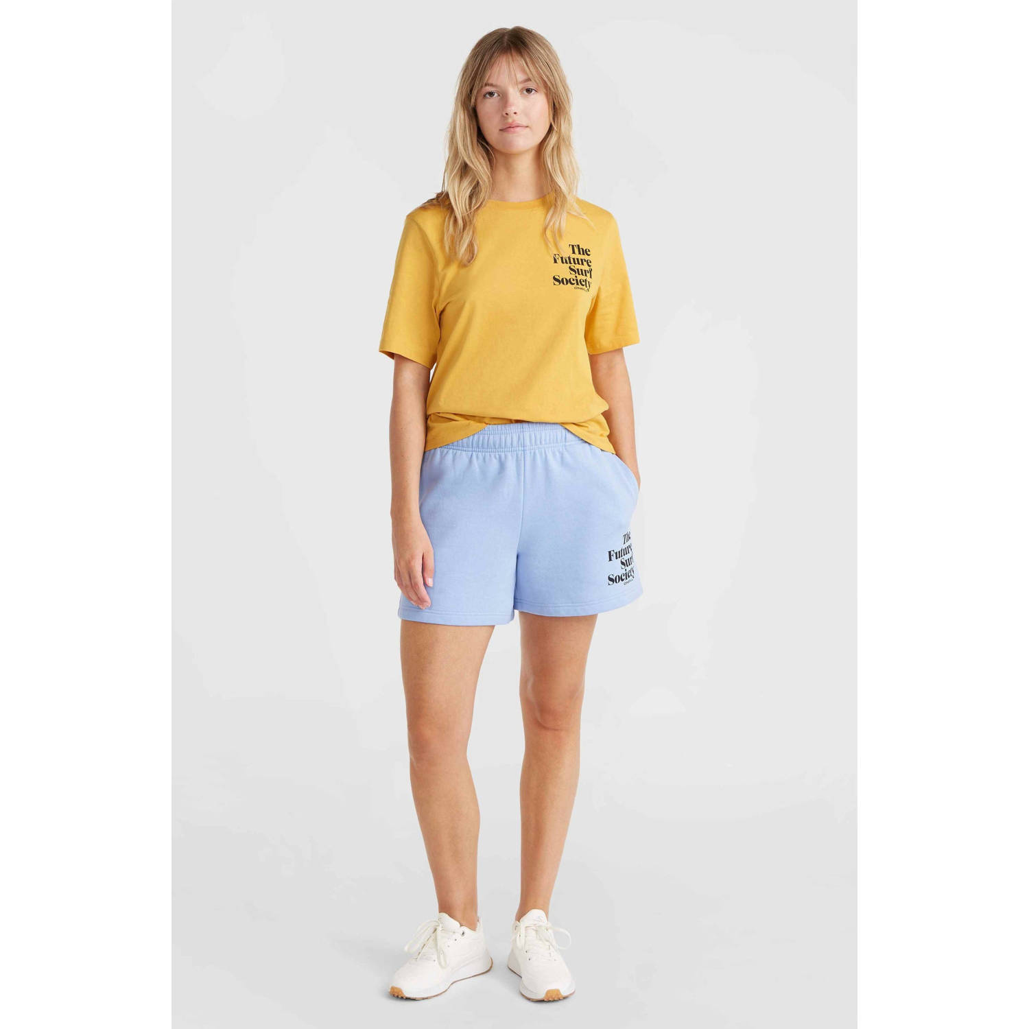 O'Neill high waist relaxed sweatshort met tekst lichtblauw