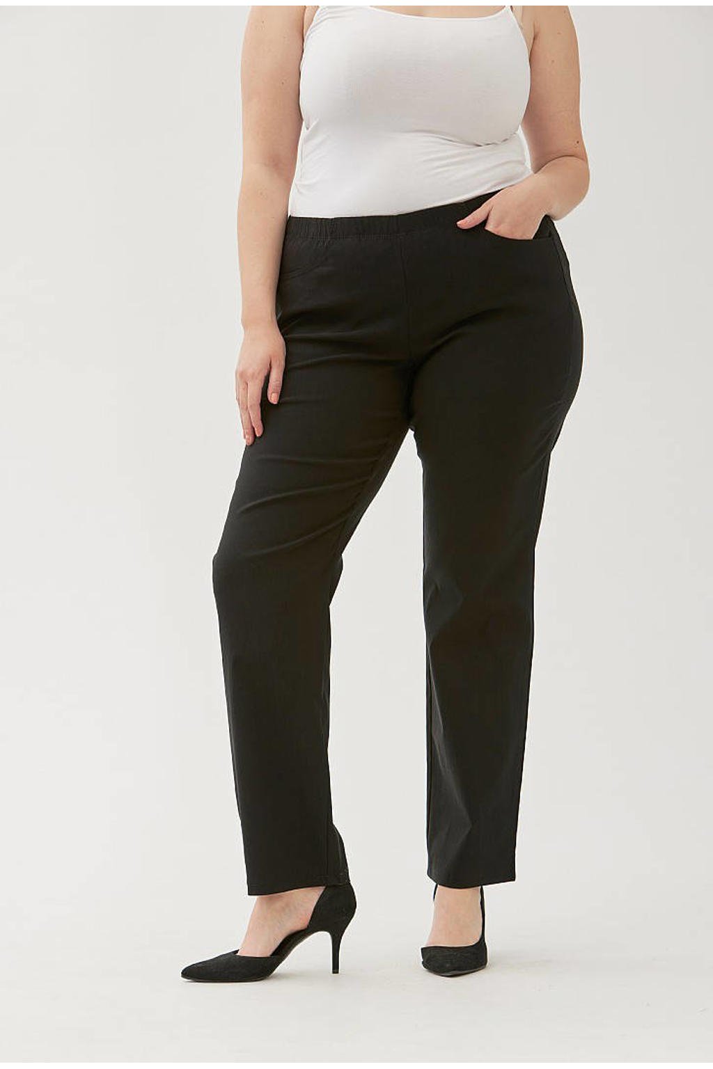Zwarte dames Zhenzi straight fit broek Jazzy van viscose met regular waist, elastische tailleband en effen