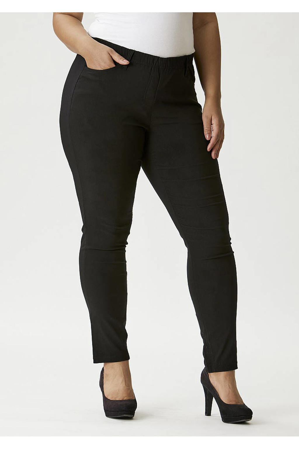 Zwarte dames Zhenzi skinny fit broek Twist van viscose met regular waist, elastische tailleband en effen
