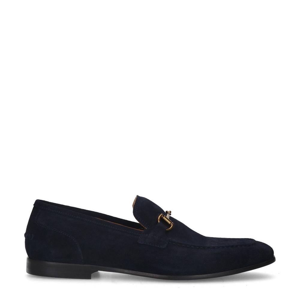Donkerblauwe heren Manfield suède loafers met gesp