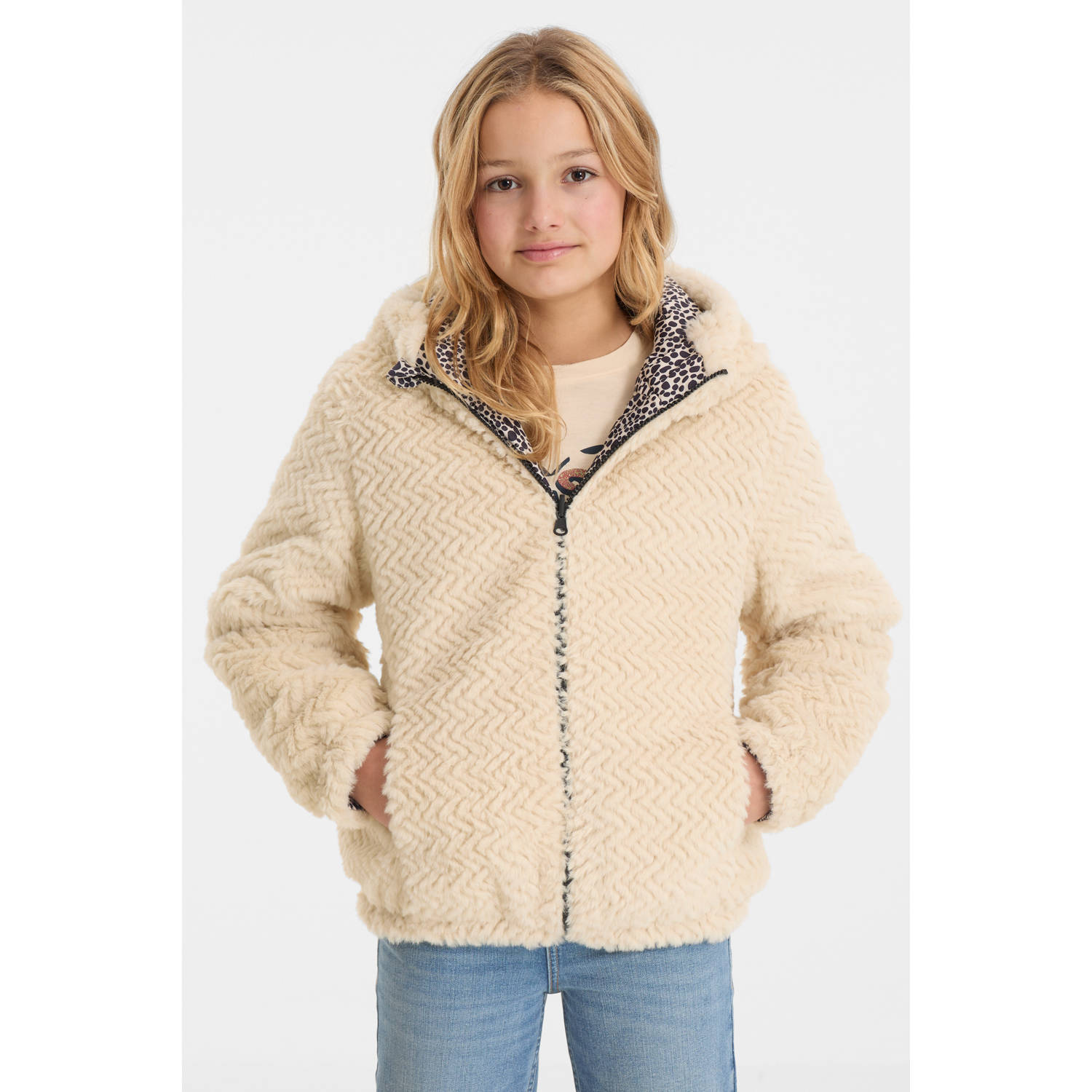 Anytime reversible winterjas beige alloverprint