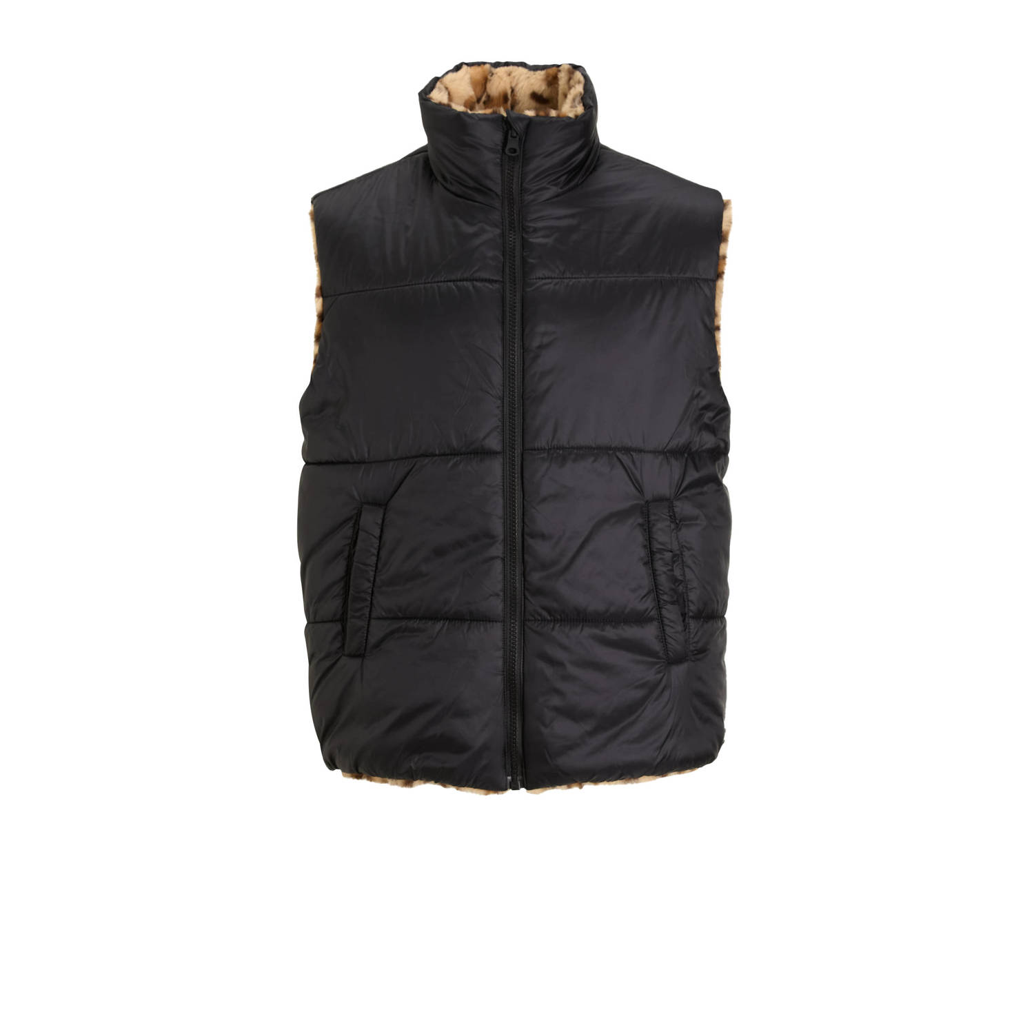 anytime reversible meisjes gilet panterprint zwart
