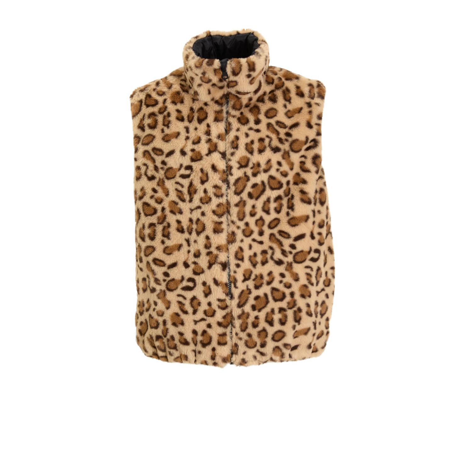 Anytime reversible meisjes gilet panterprint zwart