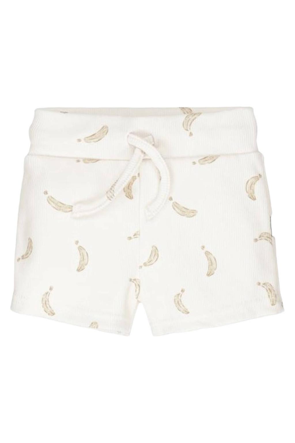 Ecru en lichtbruine jongens Babystyling sweatshort van stretchkatoen met elastische tailleband met koord