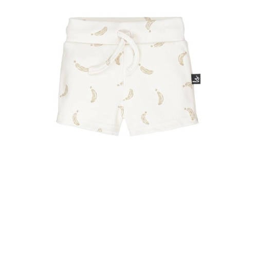 Babystyling baby sweatshort met all over print ecru/lichtbruin afbeelding