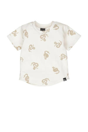 baby T-shirt met all over print ecru/lichtbruin
