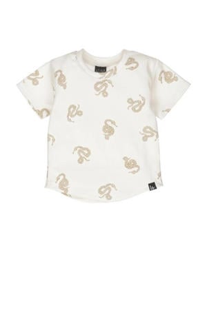 baby T-shirt met all over print ecru/lichtbruin