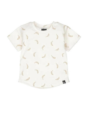baby T-shirt met all over print ecru/lichtbruin