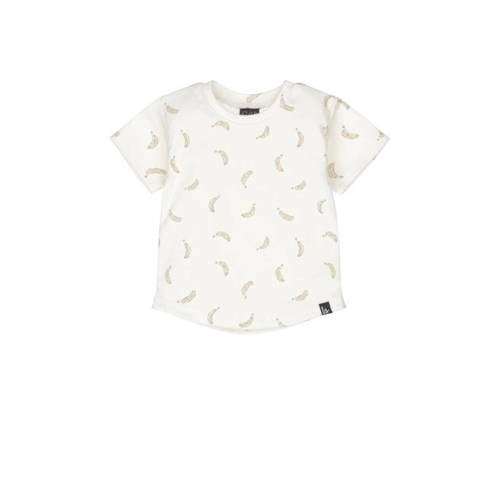 Babystyling baby T-shirt met all over print ecru/lichtbruin afbeelding