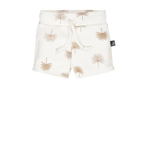 Babystyling baby sweatshort met all over print ecru/lichtbruin afbeelding
