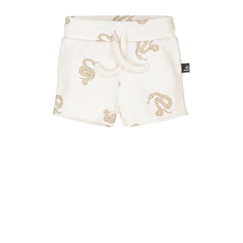 Babystyling baby sweatshort met all over print ecru/lichtbruin afbeelding