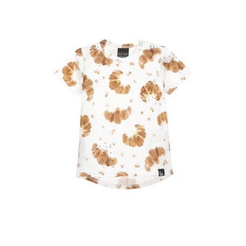 Babystyling baby T-shirt met all over print wit/bruin afbeelding