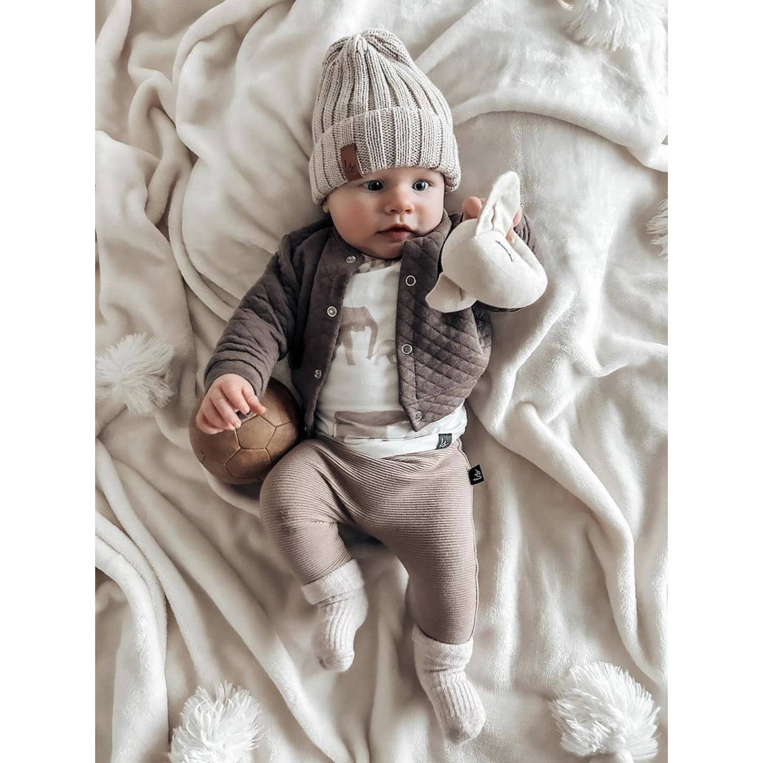 Babystyling baby longsleeve met all over print wit beige
