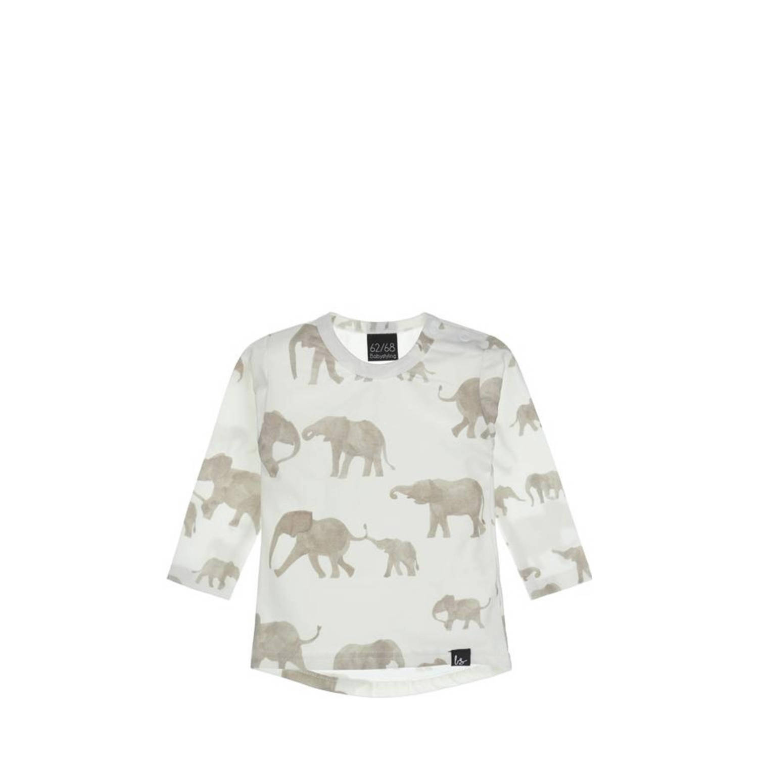 Babystyling baby longsleeve met all over print wit beige Jongens Katoen Ronde hals 50