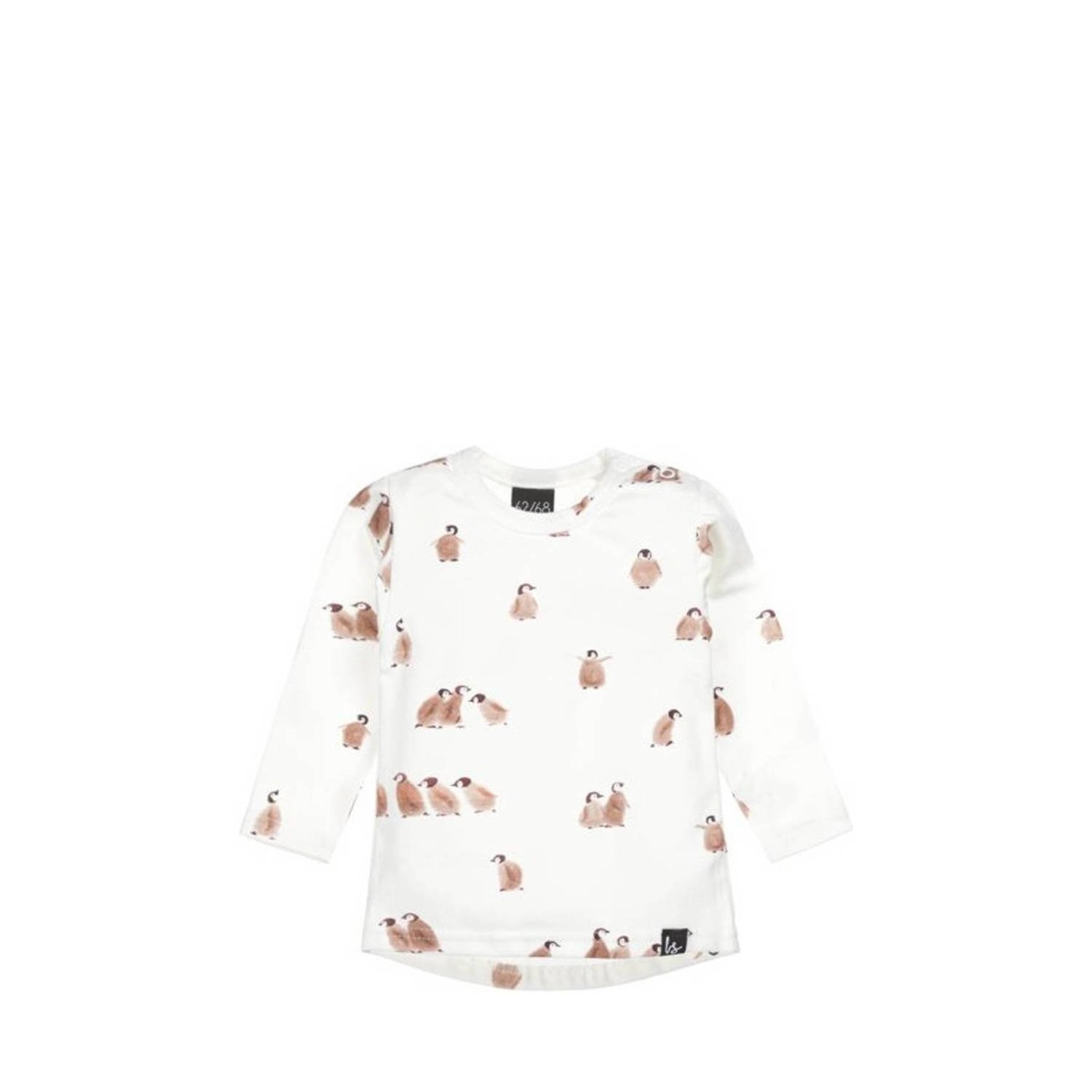 Babystyling baby longsleeve met all over print wit bruin Jongens Katoen Ronde hals 56