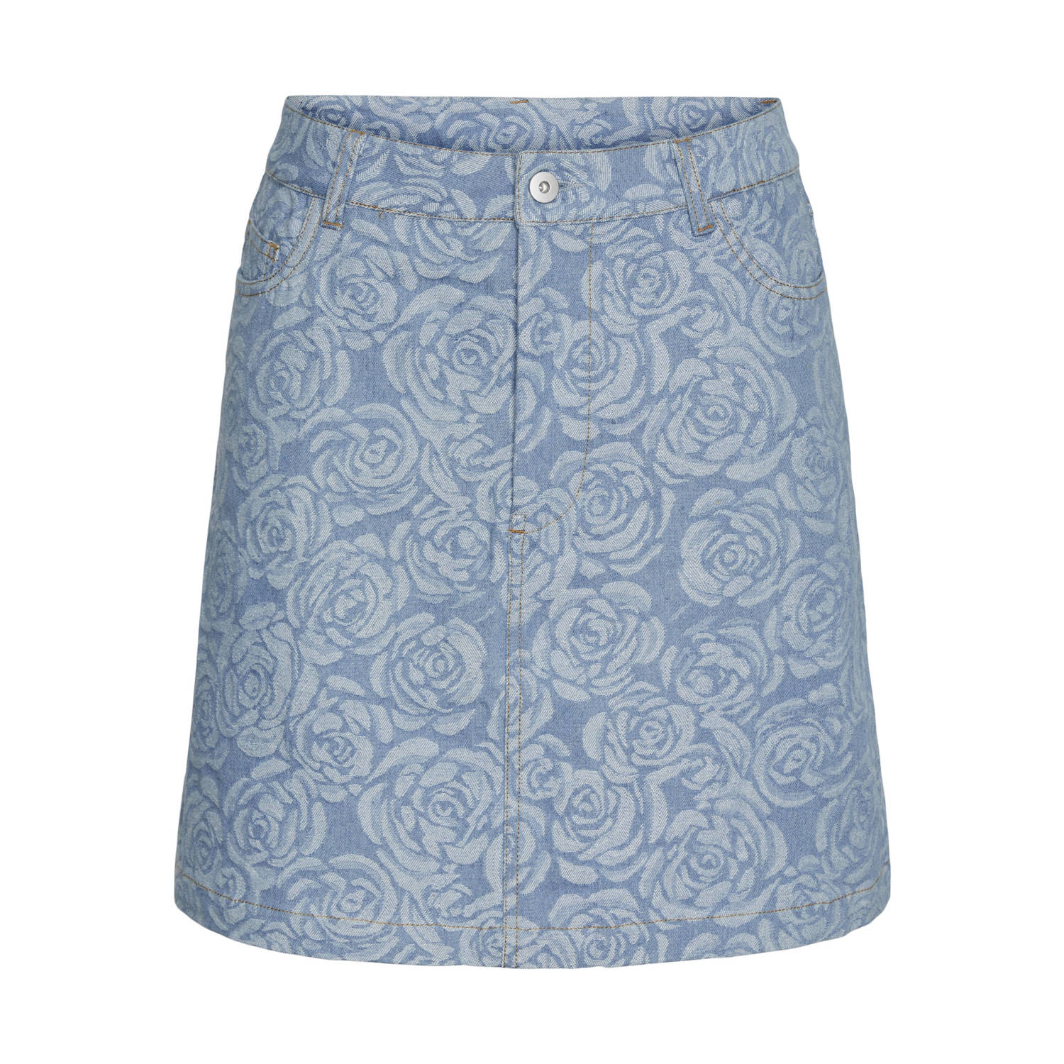 PIECES gebloemde spijkerrok PCKALYN light blue denim