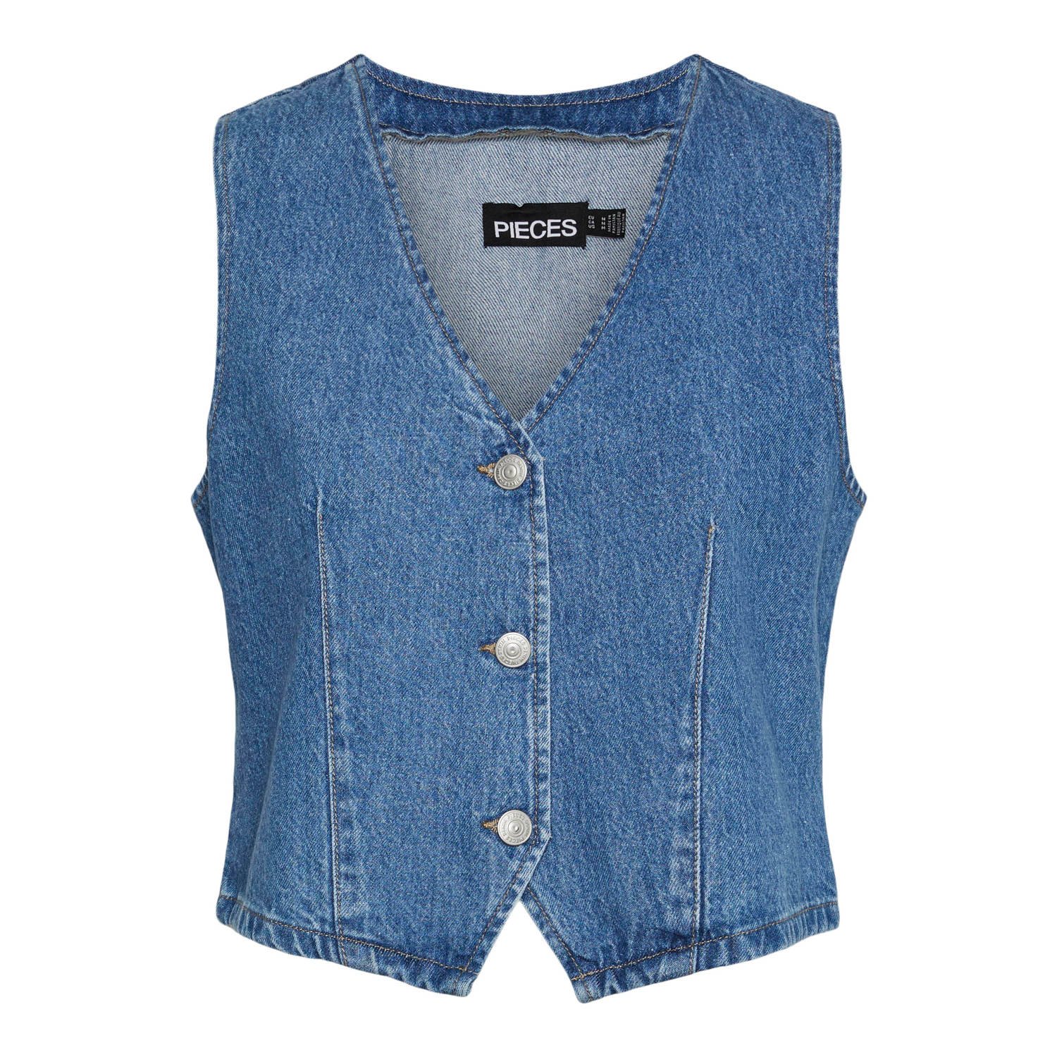 Pieces Jeansgilet met V-hals model 'SKY'