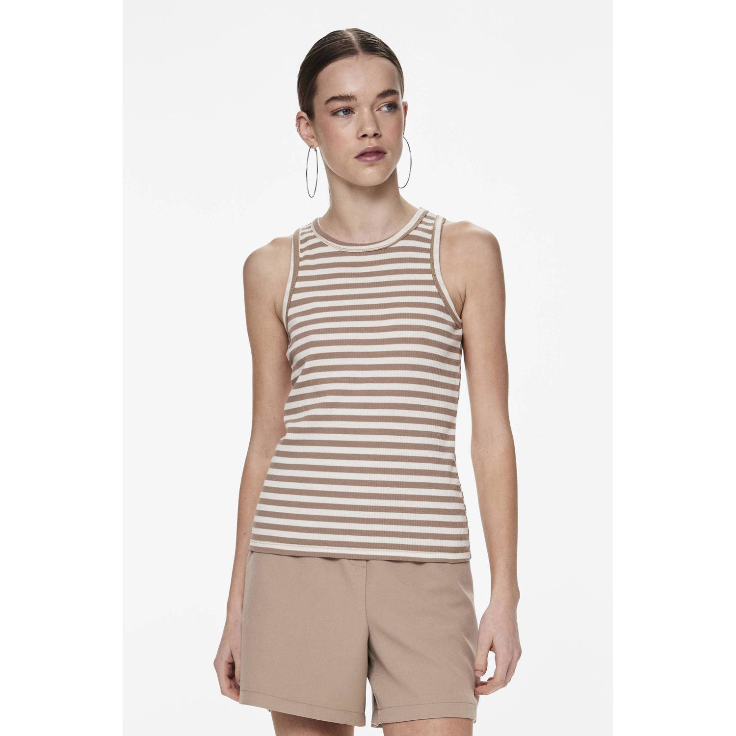 PIECES jersey top PCRUKA ecru beige