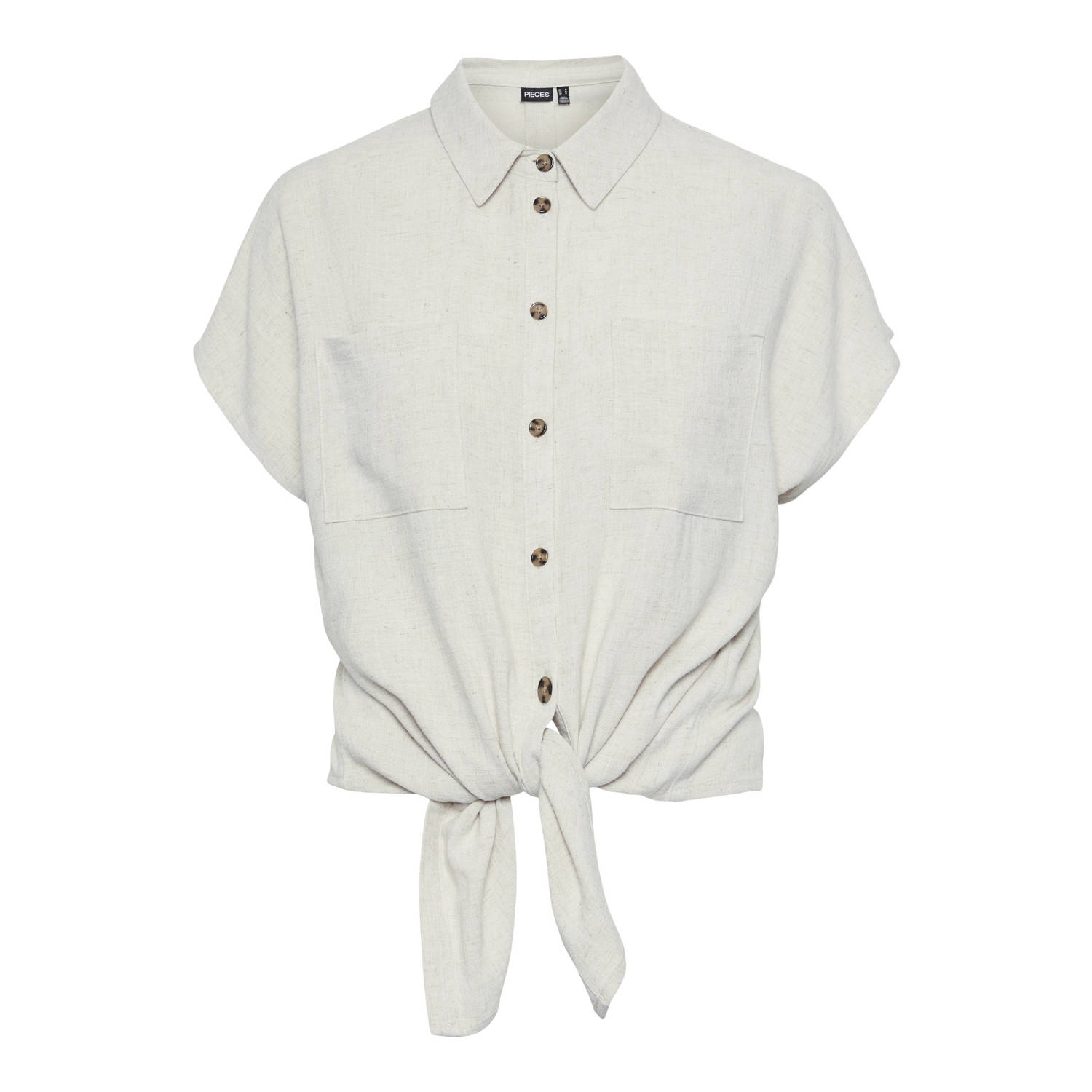 Pieces Blouse met korte mouwen PCVINSTY SS LINEN TIE SHIRT NOOS