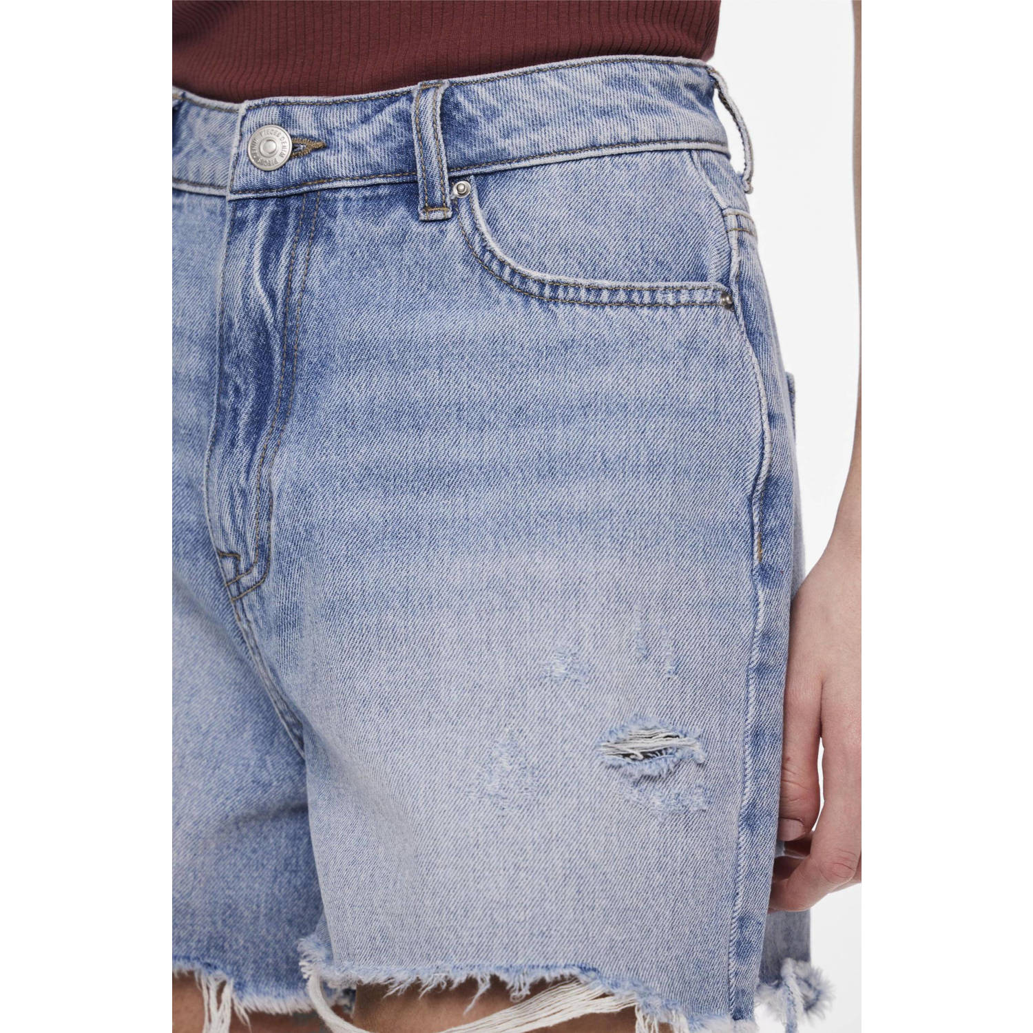 PIECES high waist straight fit denim short light blue denim