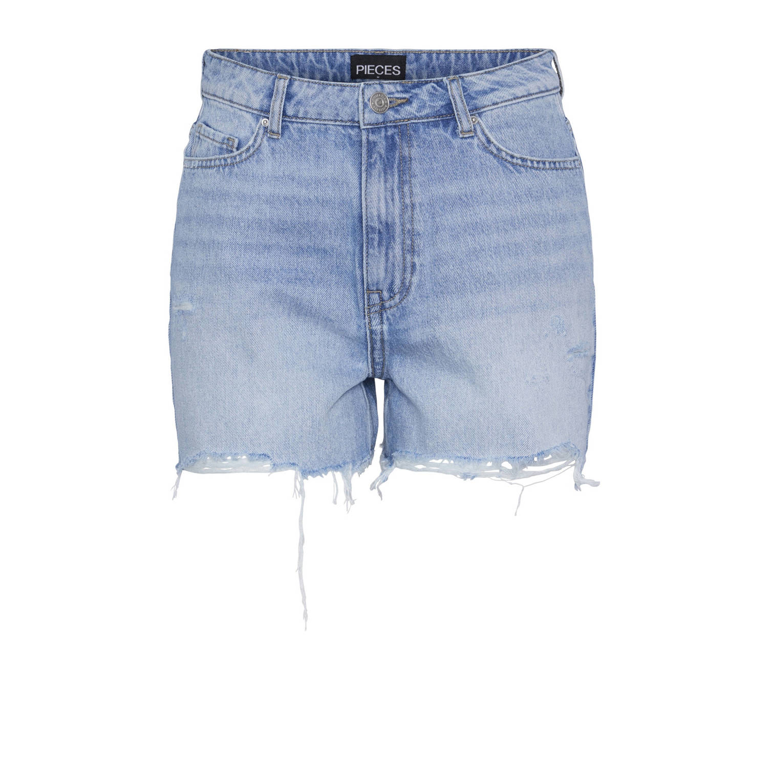 PIECES high waist straight fit denim short light blue denim