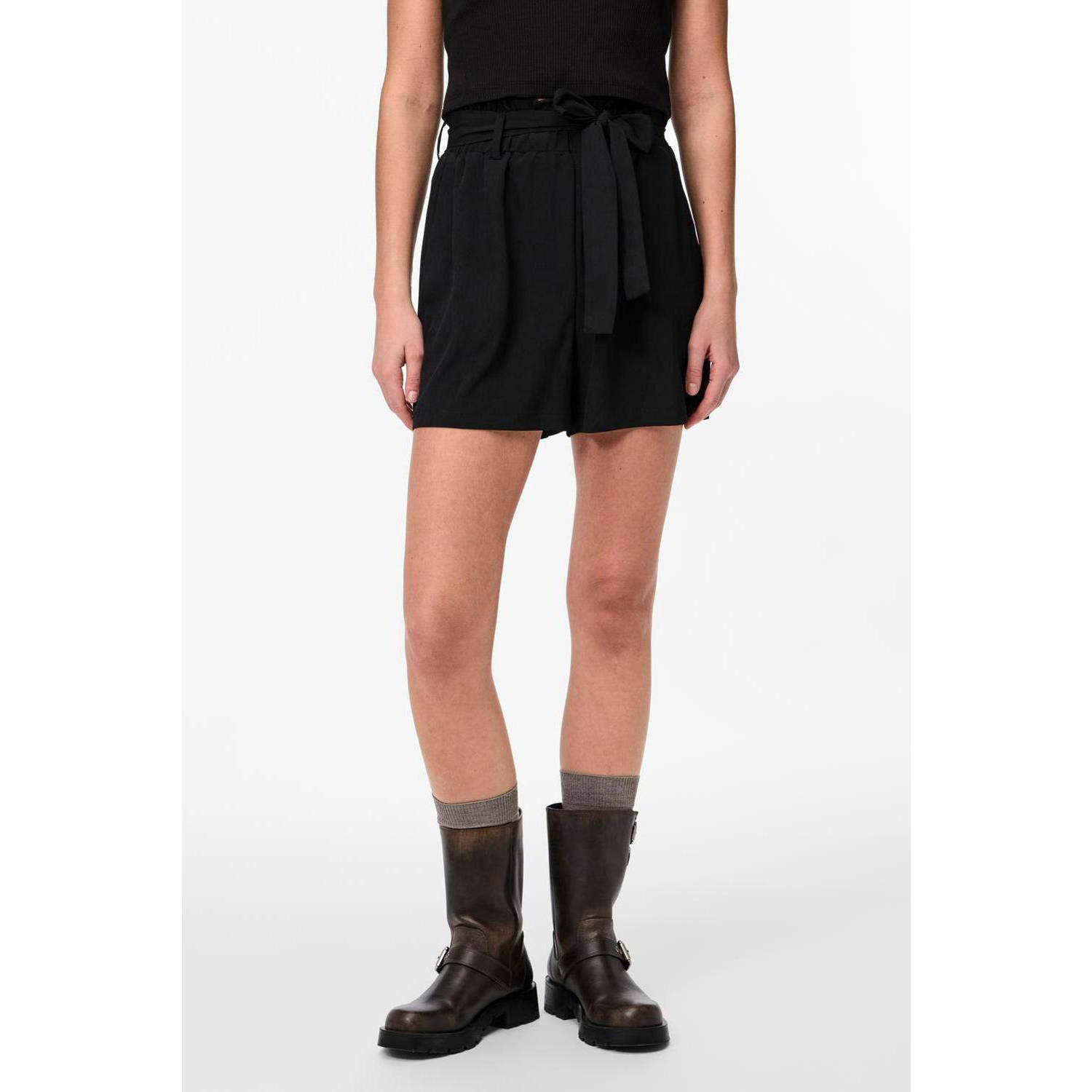 PIECES high waist regular fit short zwart