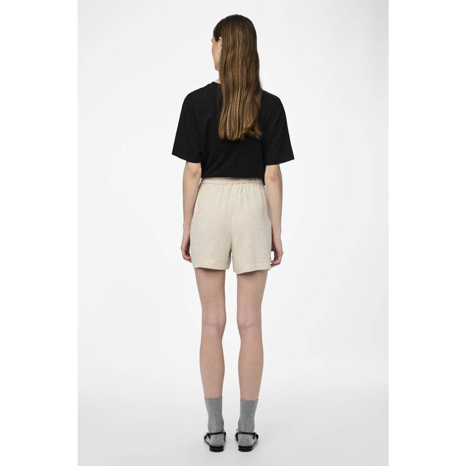 PIECES high waist straight fit short zand